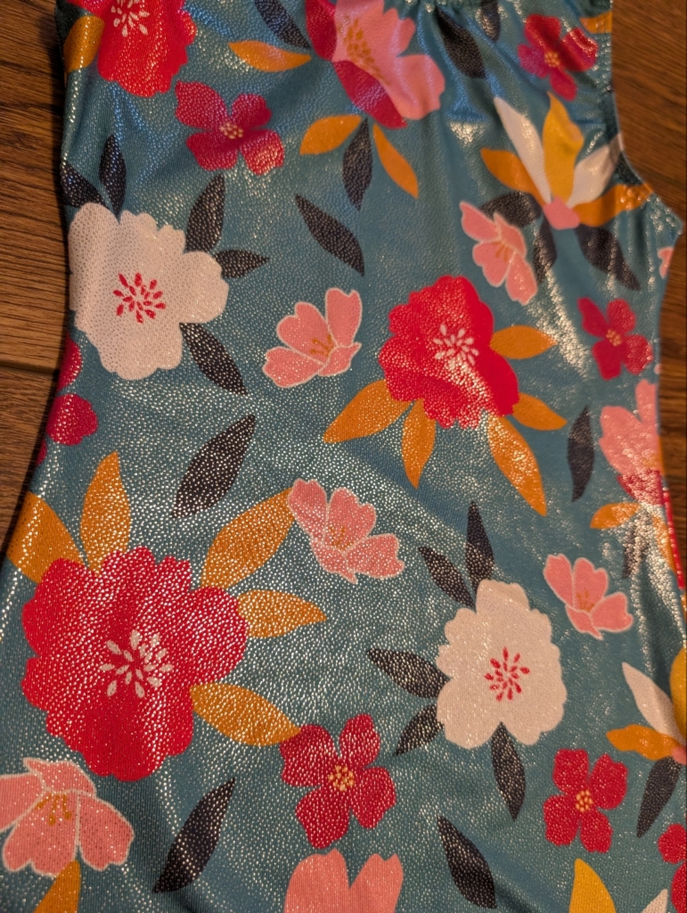 $ 💥3/$24 Teal Floral‎ Metallic Leotard - Picture 2 of 4